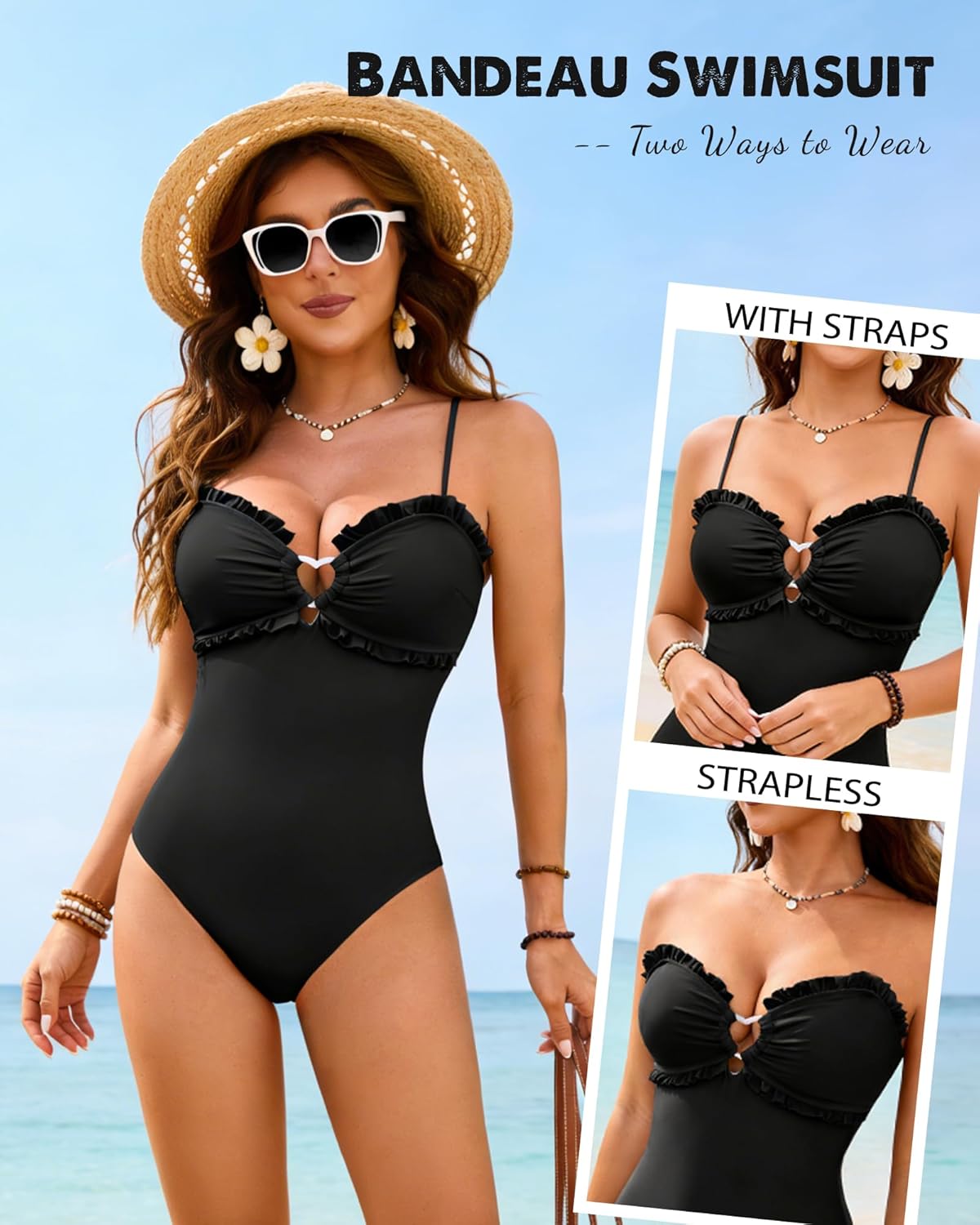 DaiLiWei One Piece Swimsuits for Women Strapless Bathing Suit Tummy Control Teens Full Coverage Swim Suits Bandeau Swimwear - Image 5