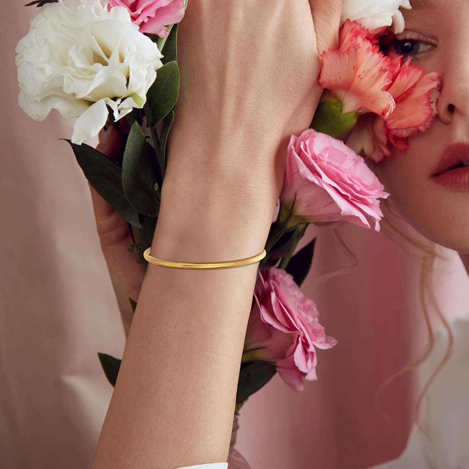 3 Pairs Bangle Bracelets for Women Set, Bohemian Jewelry Multilayer Charm Bracelet 14K Gold Plated Stainless Steel Bangle Jewelry Set Gifts - Image 5