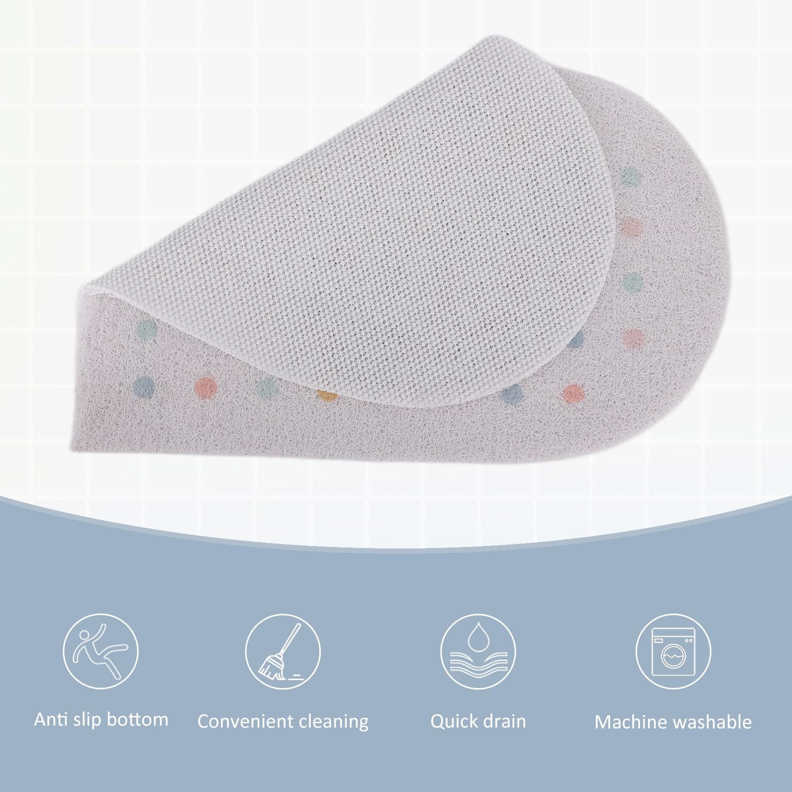 Tapis De Douche Antidérapant Loofah 50x80cm - Gris - PVC Doux Anti-Moisissure - Drainage Rapide
