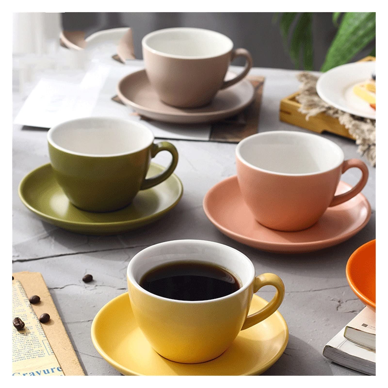 Dom 310 ml wielokolorowy ceramiczny kubek do kawy o dużej pojemności znak domowy biuro picie herbaty dekoracja (zielony)