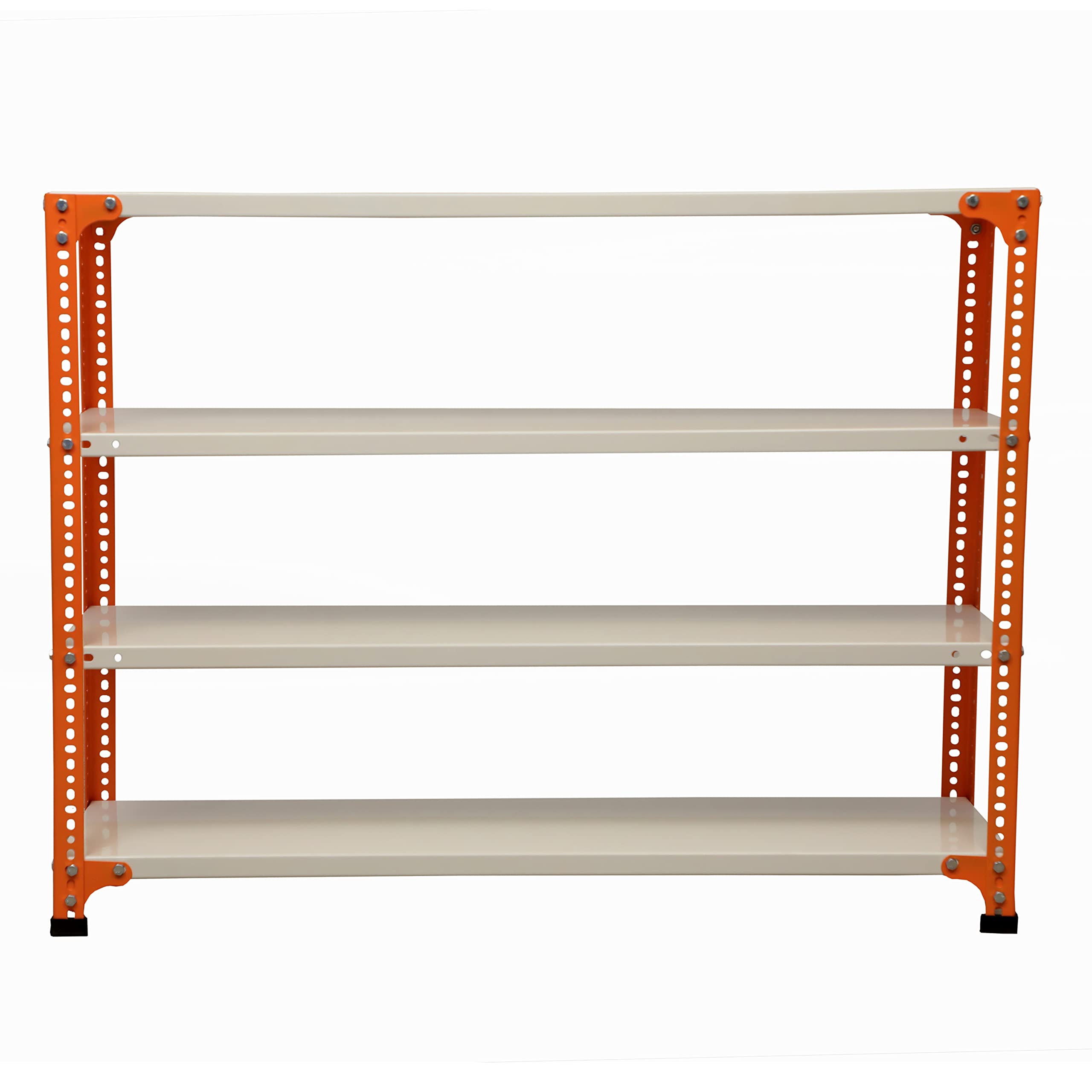 mil-nil prime crc sheet 4 shelf 22 gauge multipurpose slotted angle rack | adjustable shelf hight powder coated rack for home & kitchen (36x47x12 inch, 15.2 kg, orange/ivory) 16 gauge angles