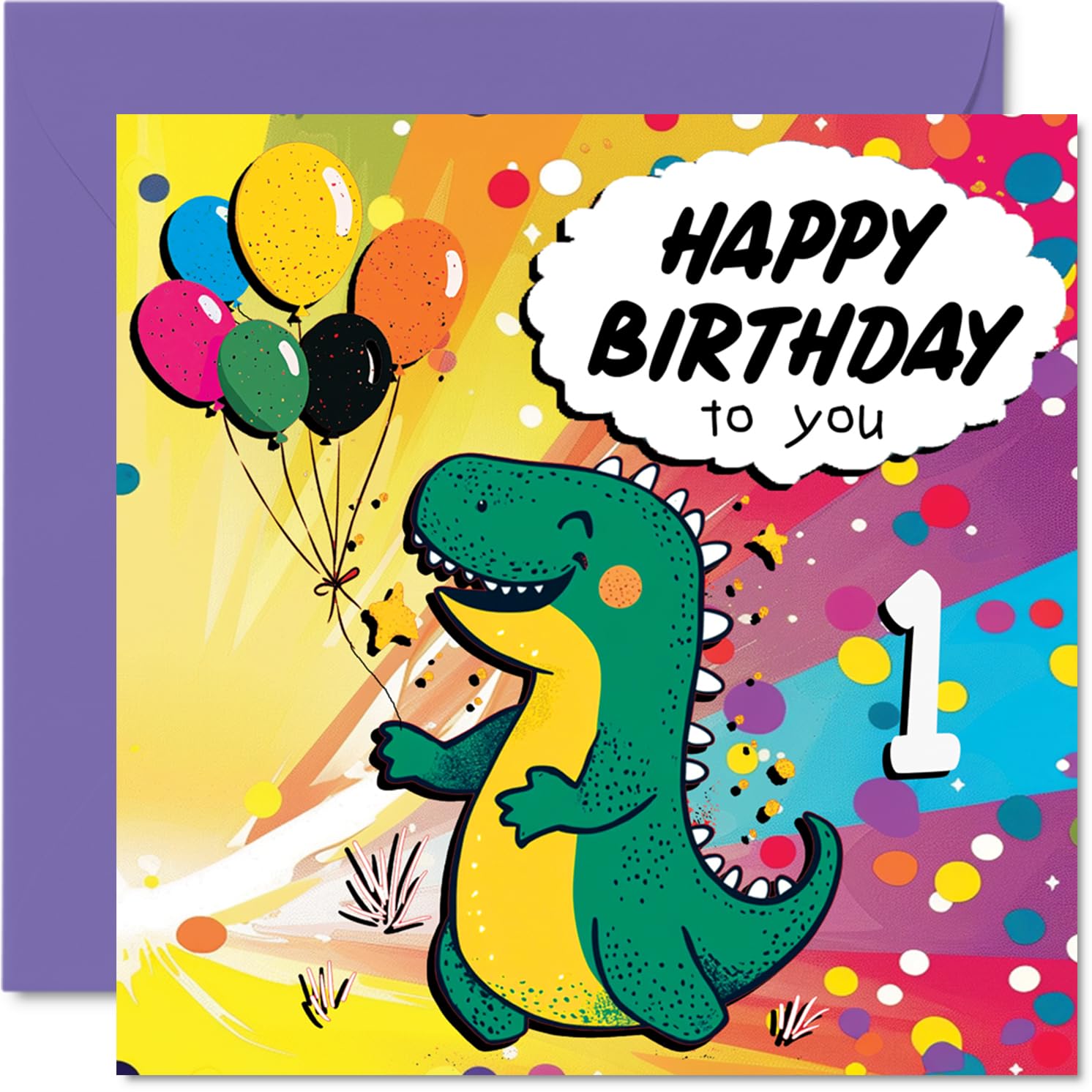 1st Birthday Card Boy, Roarsome Dinosaur Party
