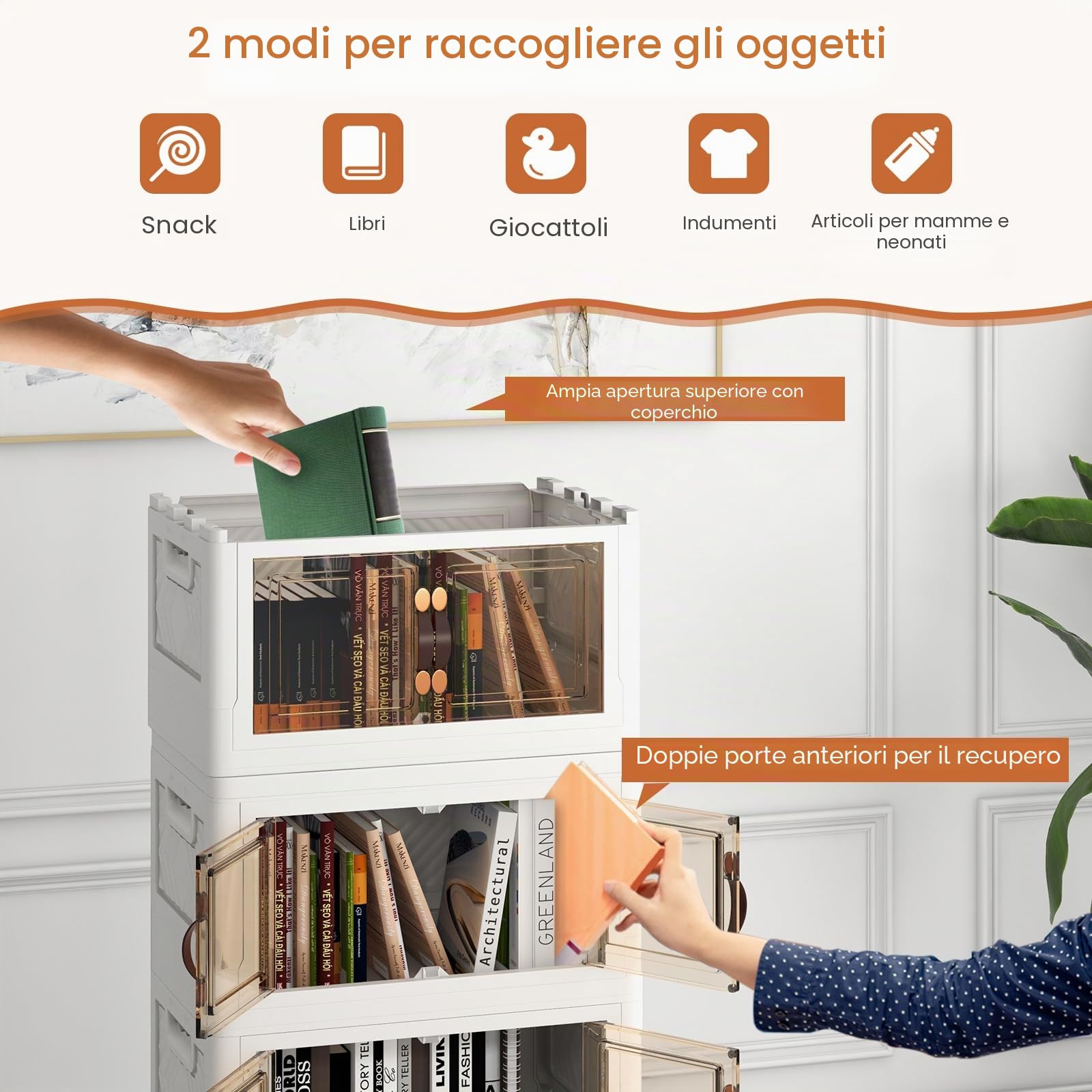 GIANTEX Scatole di Stoccaggio Pieghevole, Contenitori in Plastica, Scatola Portaoggetti con 4 Ruote, Scatole Impilabili con Ante, Ogni Piano Regge 5 kg (L-Set di 4)