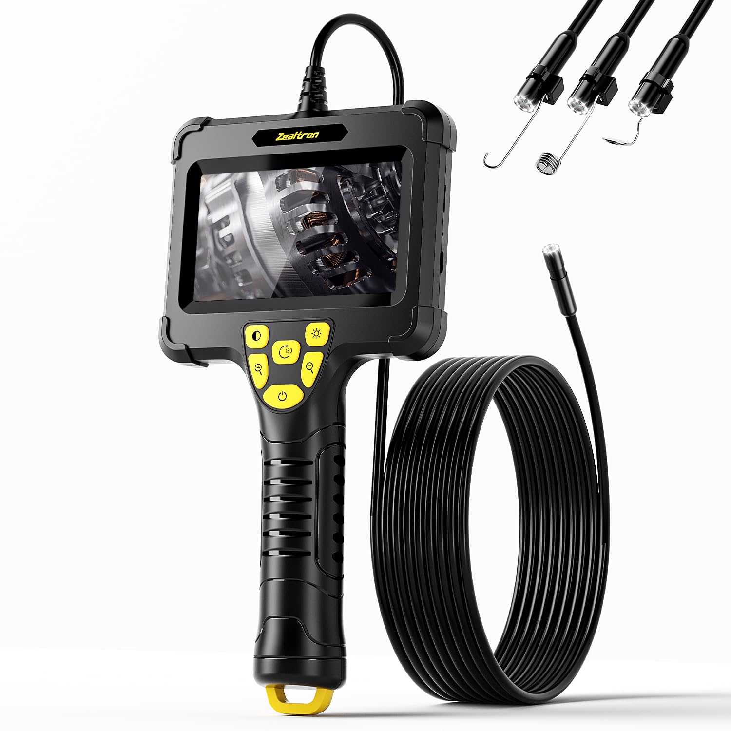 Telecamera endoscopica con luce, 8mm impermeabile IP67, schermo IPS 4,3 pollici, videocamera di ispezione HD 1080P con 8 LED regolabili, cavo semirigido 5m