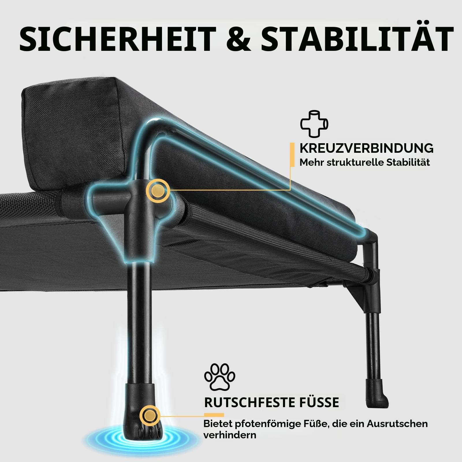 Veehoo Hundeliege Outdoor Sehr Grosse Hunde, Kühlendes Erhöhtes Hundebett mit abnehmbarem Bloster, Hundeliege Abwaschbar Hunde Reisebett, Schwarz 120 x 74 x 23cm