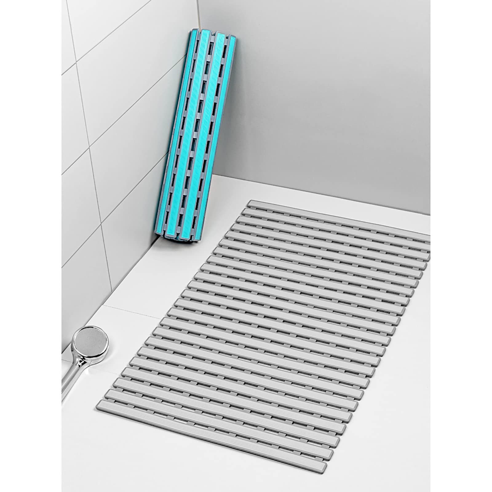 Tappetino da doccia, antiscivolo, con ventose, tappetino da bagno, extra lungo, 62 x 40 cm, colore: grigio