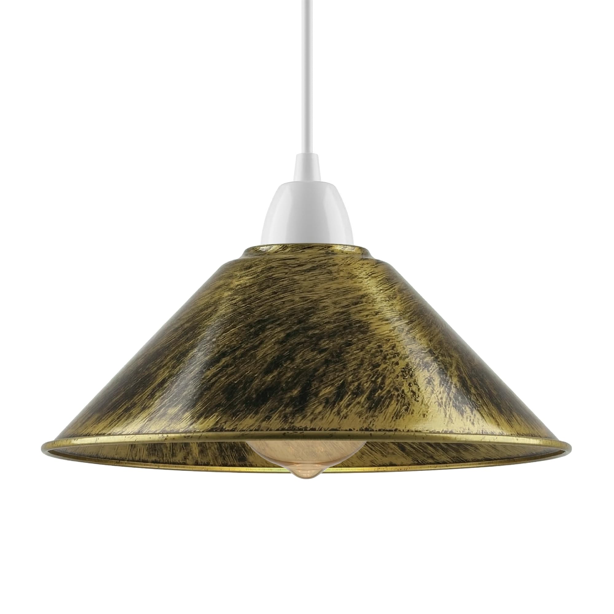 Metal Cone Lampshade 22cm, Brushed Brass Industrial Ceiling Pendant Light Shade, Easy Fit E27 B22, Retro Vintage Style for Kitchen, Living Room, Hallway, Bar, Loft Reducer Ring Included