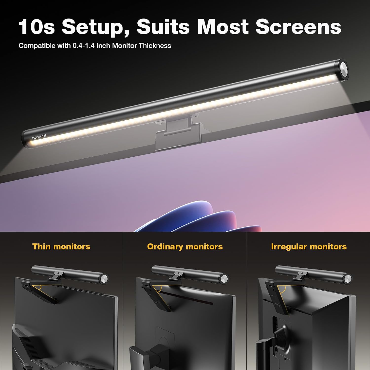 Douxlife Monitor Light Bar with Visual Wireless Remote & Touch Dual Control, Eye-Care Computer Monitor Lamp with Asymmetrical Optical Design, Stepless Dimming Screenbar for Home Office Gaming, Gray - 5