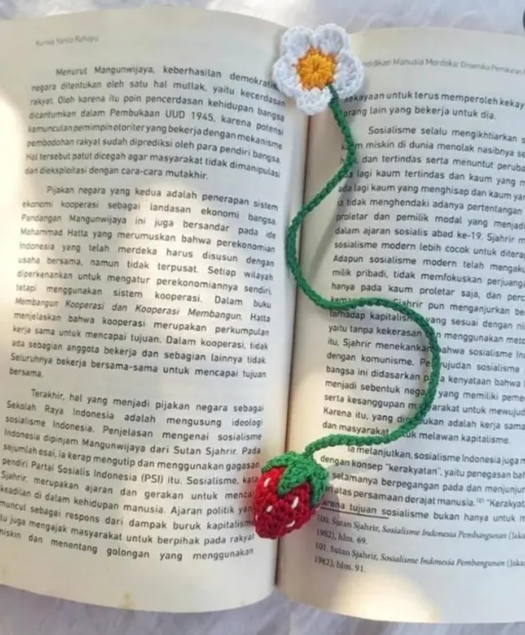 Segnalibro fatto a mano all'uncinetto con fiore e fragola, lavorato a maglia, stile boho, set di 2