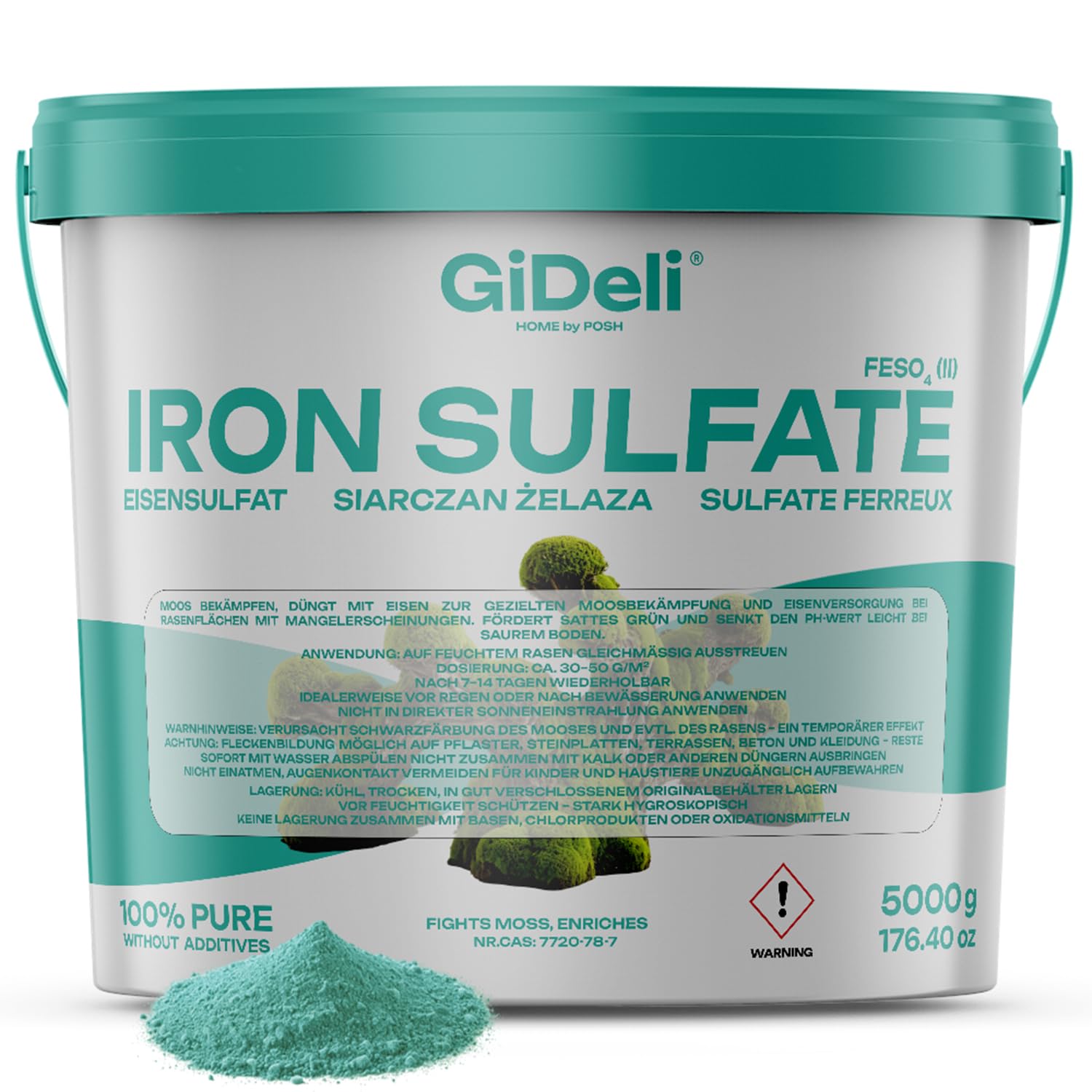GiDeli Solfato di ferro 5 kg eptahidrato ortensia fertilizzante per il giardino e l'agricoltura FeSO4