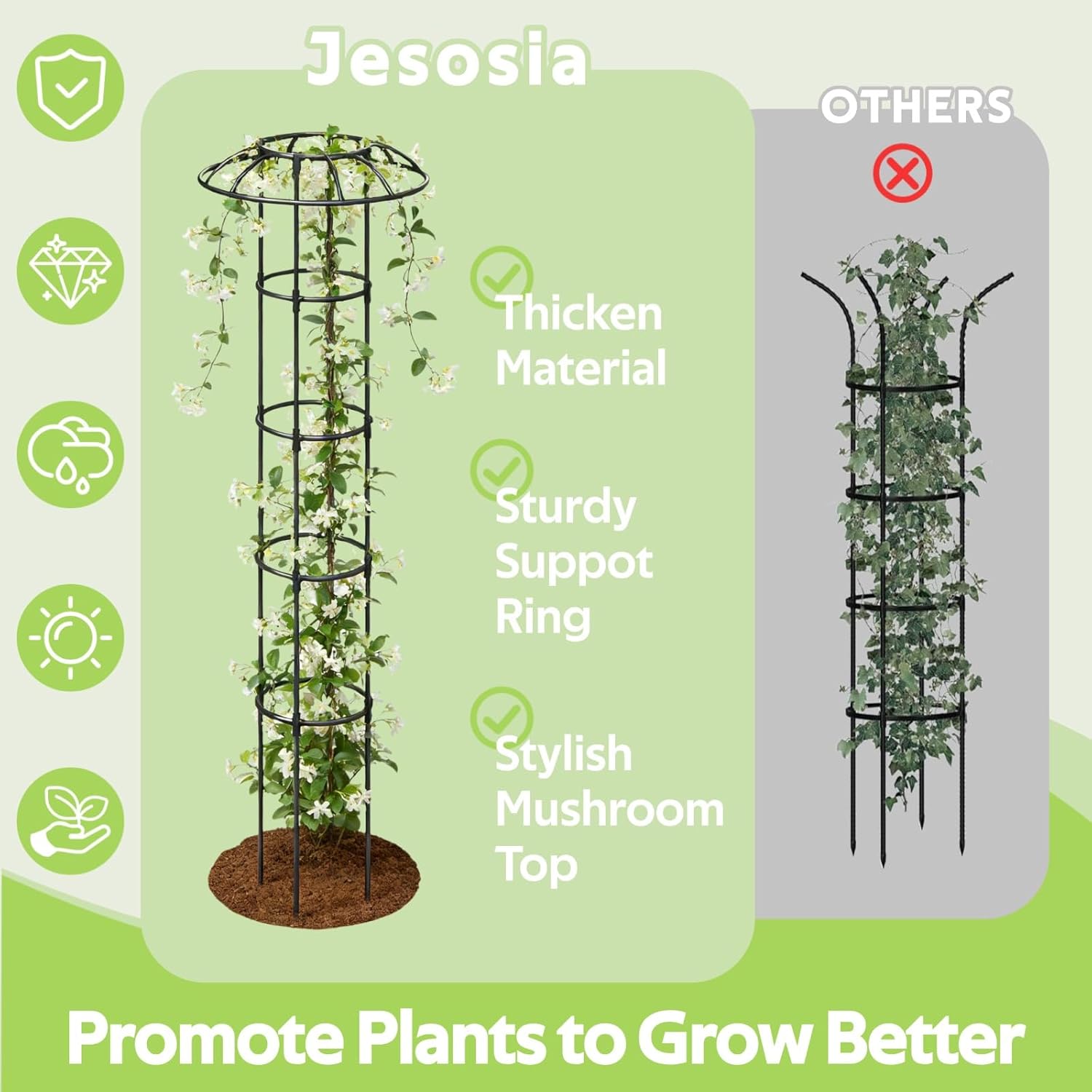 Garden Trellis for Climbing Plants Outdoor - Unique Mushroom Top Round Trellis for Indoor Potted Plant - 64" Tall Rustproof PE Coated Metal Pipe Obelisk Support Ivy Vine Rose Grape Vegetable