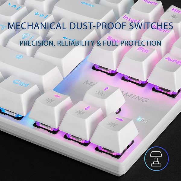 Mars Gaming MK80, Idioma US, Teclado Gaming Mecánico TKL Compacto con Switch Azul, Iluminación Rainbow RGB, Teclas Doble Inyección, Modo Juego y Anti-Ghosting, Multiplataforma, Blanco - 5