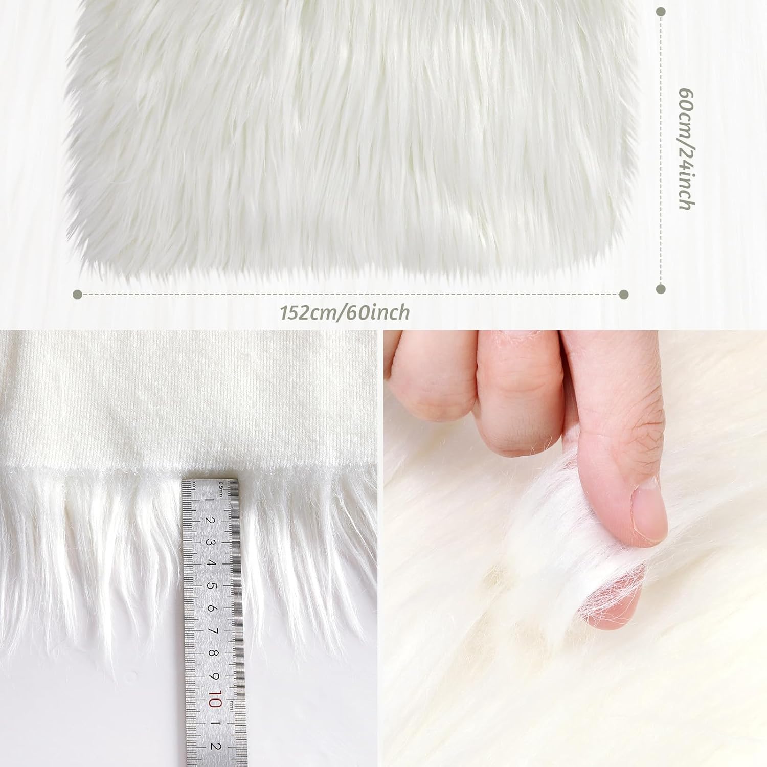 Tatuo 24 x 60 Inch White Faux Fur Fabric Halloween Fluffy Fuzzy Craft Fake Fur Cuts Shaggy Synthetic Plush Patch Sewing DIY Winter Christmas Costume Gnome Beard Miniature Dolls Rugs Mat Gift
