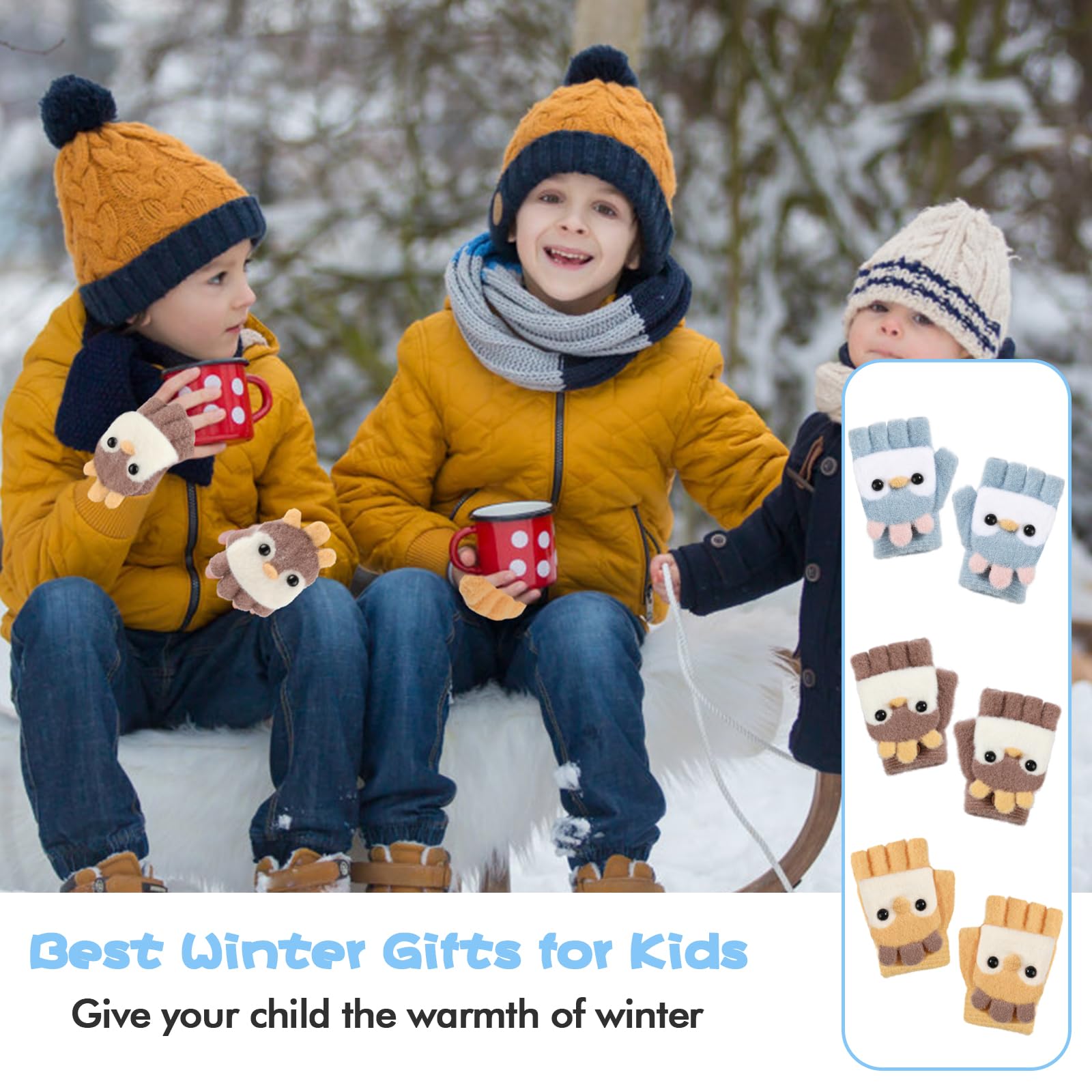 TAGVO 3 Pares de Guantes Sin Dedos para Niños, Multifuncional Elástico Guantes Invierno Niño, Guantes de Punto Guantes Termicos Guantes Mitones para Niños y Niñas de 1 a 5 Años