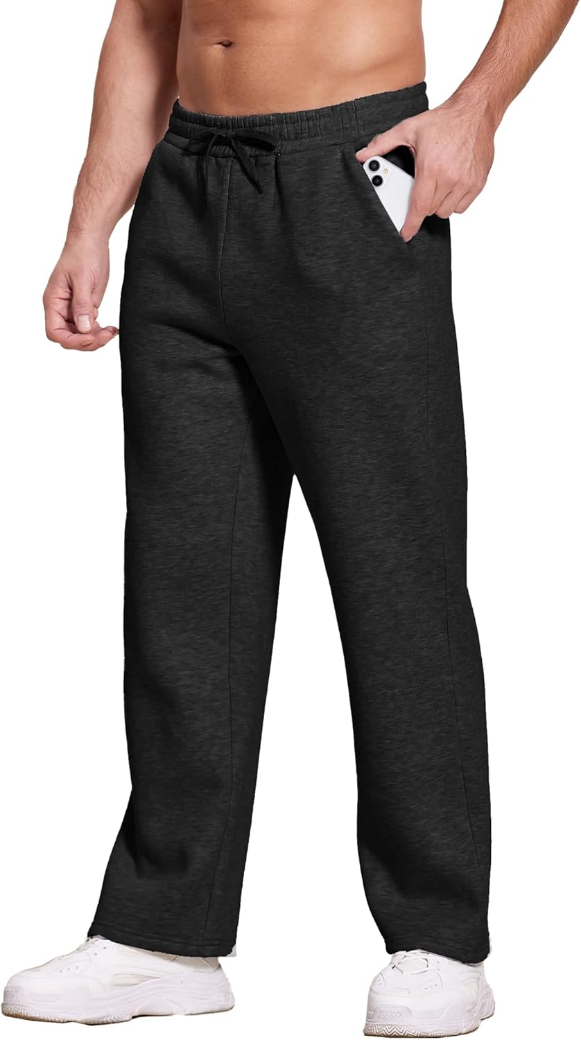 Deyeek Men's Fleece Lined Sweatpants Open Bottom Straight Leg Sweat Pants for Mens Loose Fit Joggers Sweatpants with Pockets - Image 4