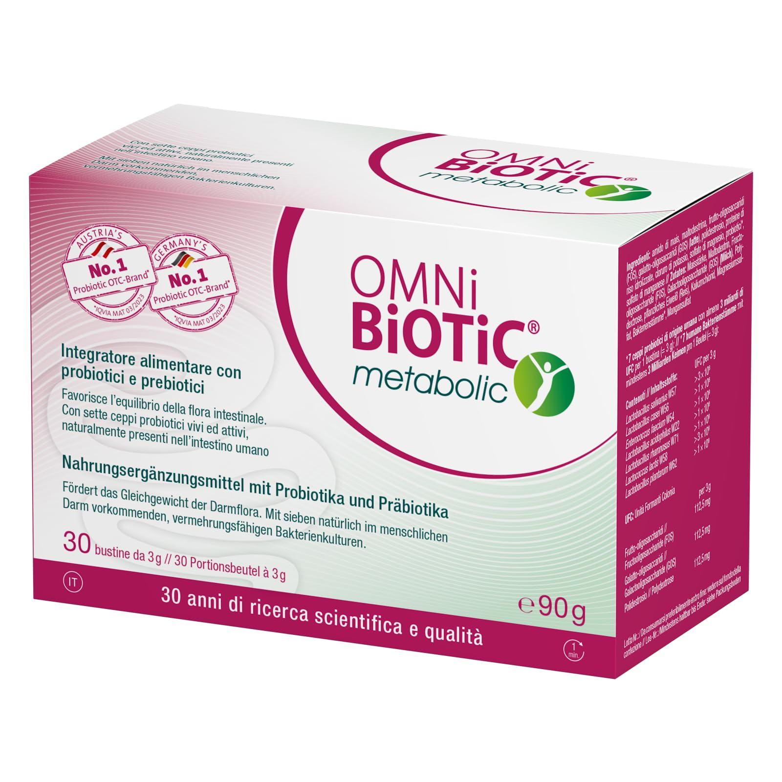 OMNi BiOTiC métabolique | 30 sachets de 3 g | Complément alimentaire avec probiotiques et prébiotiques | Pour un intestin "en forme"| Poudre | Avec 7 souches Probiotiques vivants et actifs | VEGAN |