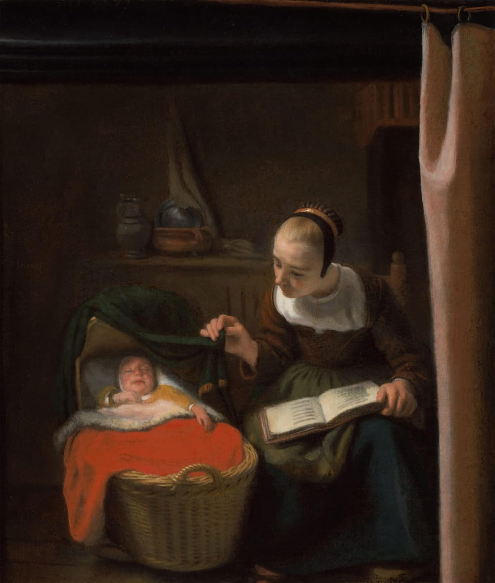 ARTXLXXBN Famous Print Painting Colorful Art Print Young Woman At a Cradle by Nicolaes Maes Canvas Art Decorations for Home Decor 60x90cm