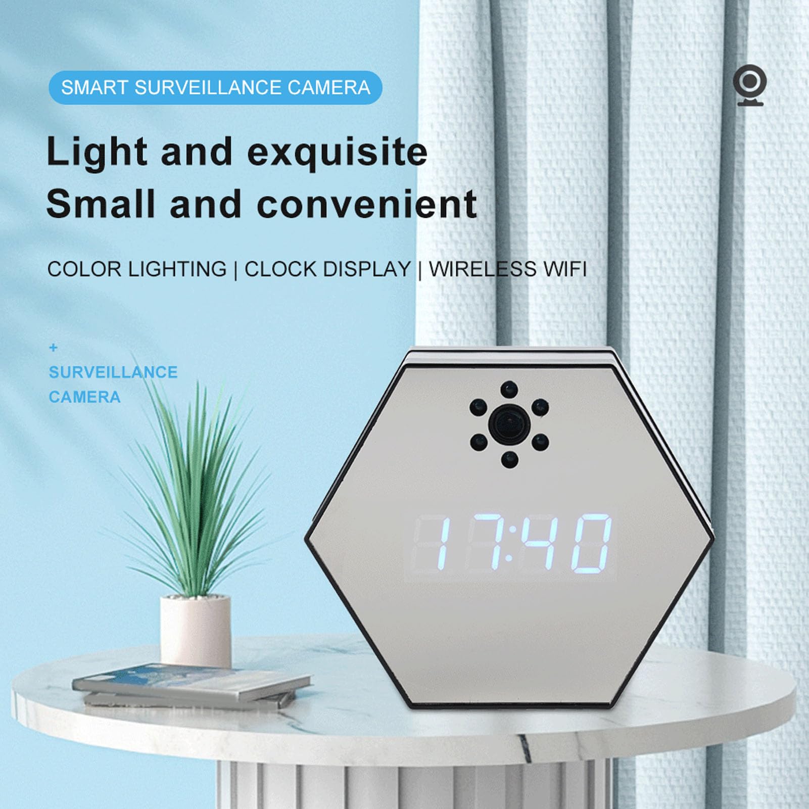 Caméra De Surveillance Intelligente, Caméra D'horloge WiFi HD 1080P sans Fil avec Vision Nocturne Et Détection De Mouvement Caméra Nounou sans Fil(黑色)