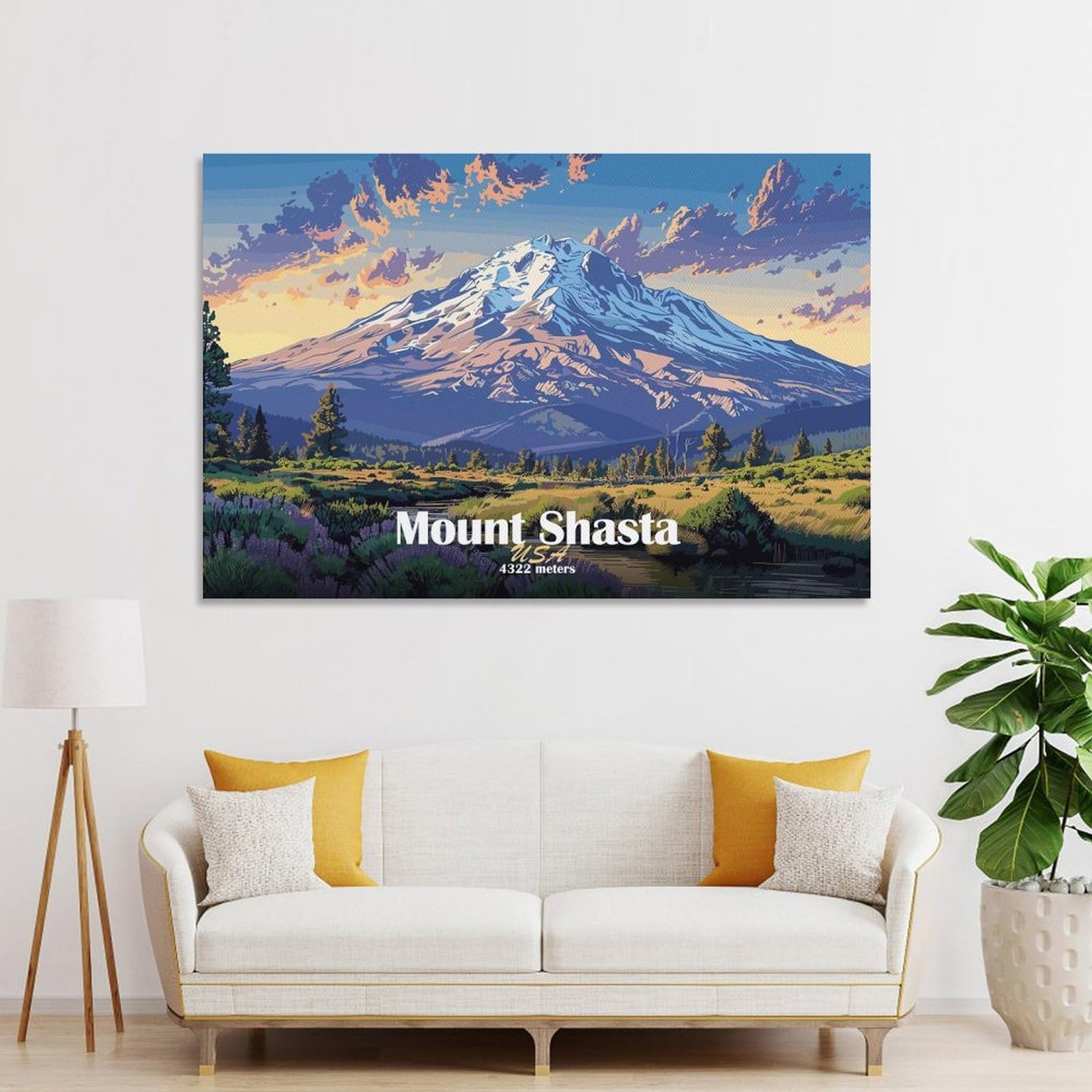 Junmoney Wall Picture Print Mount Shasta Landscape, 20x30inch(50x75cm), for Living Room, Bedroom, Office Or Hallway, A Flexible Wall Accent for Shared Spaces