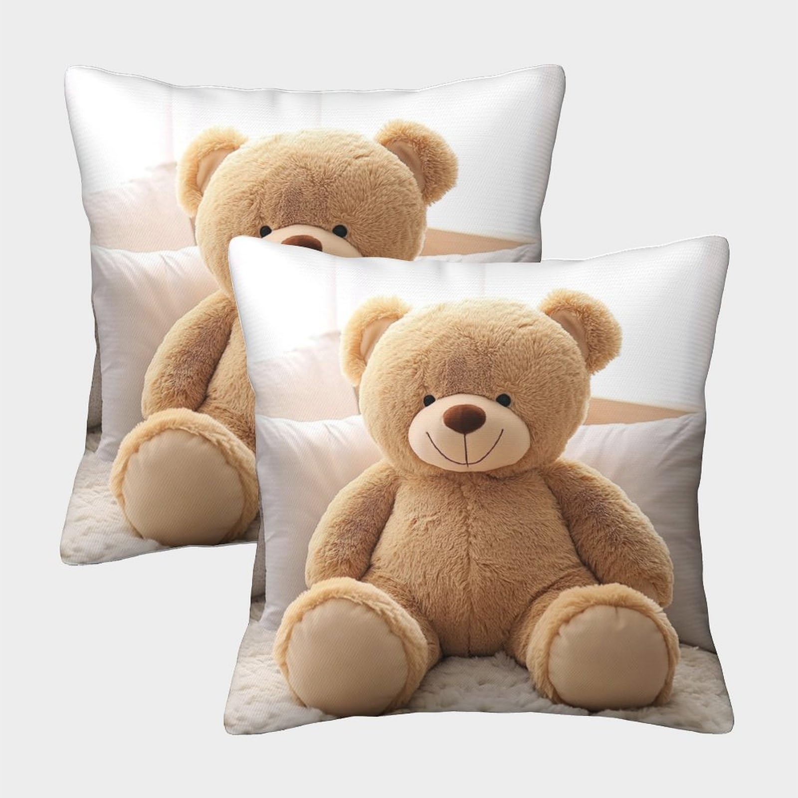 Felasbuid Style-16 Cute Teddy Bear—Soft Plush Toy Style Pillow Covers 2 Pack Cozy Pillowcases Art Cushion Covers Polyester Decor For Couch Livingroom 40X40cm