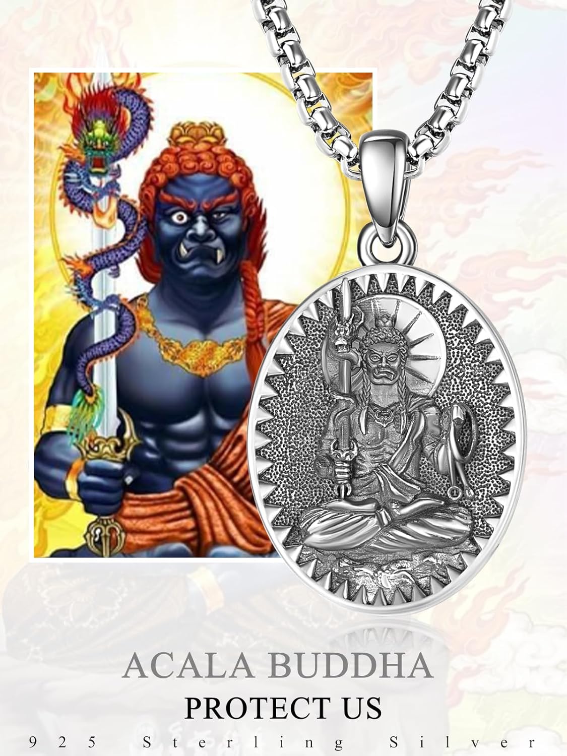 ADMETUS 925 Sterling Silver Zodiac Bodhisattva Amulet Necklace Buddha Talisman Protection Jewelry for Men with 2.5mm 22"+2" Round Box Chain - Image 6