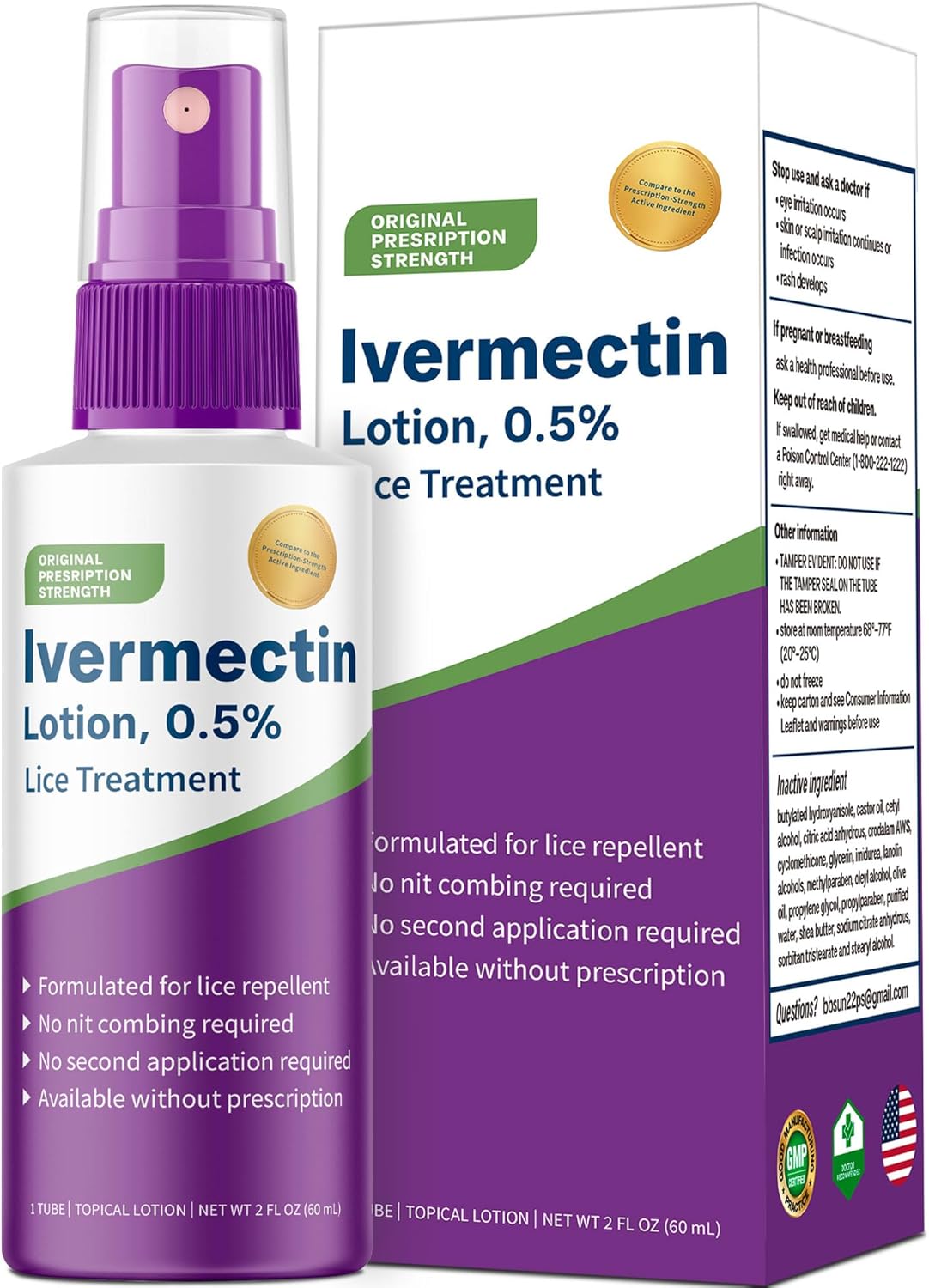 Ivermectin Lotion 0.5%, 2oz, Lice Treatment, No Head Combing Required, Just One Application Will Done