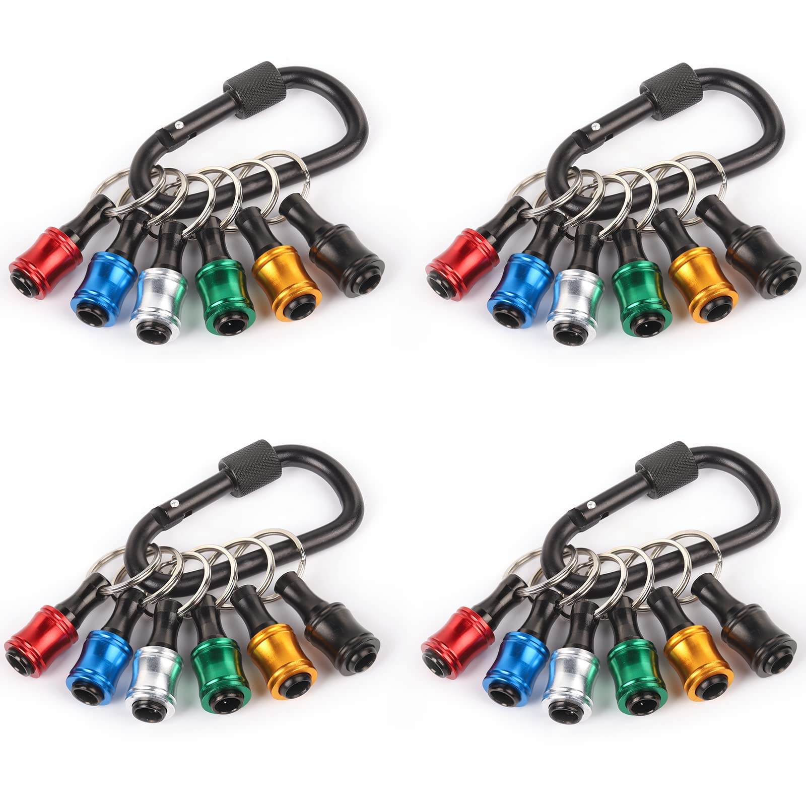 Katerk Portable 1/4 in Hex Shank Drill Bit Holder 4 Sets (24 pcs), Light-Weight Extension Bar Keychain Adapter