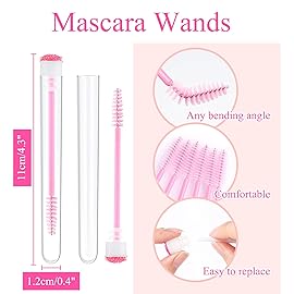 Dming 50-Piece Disposable Mascara Brushes - Eyelash Brushes, Diamond Mascara Wands with Tube, Makeup Tool, Lash Spoolies, Sanitary Brushes, Lash Extension Supplies (Tube Star D Pink 50)