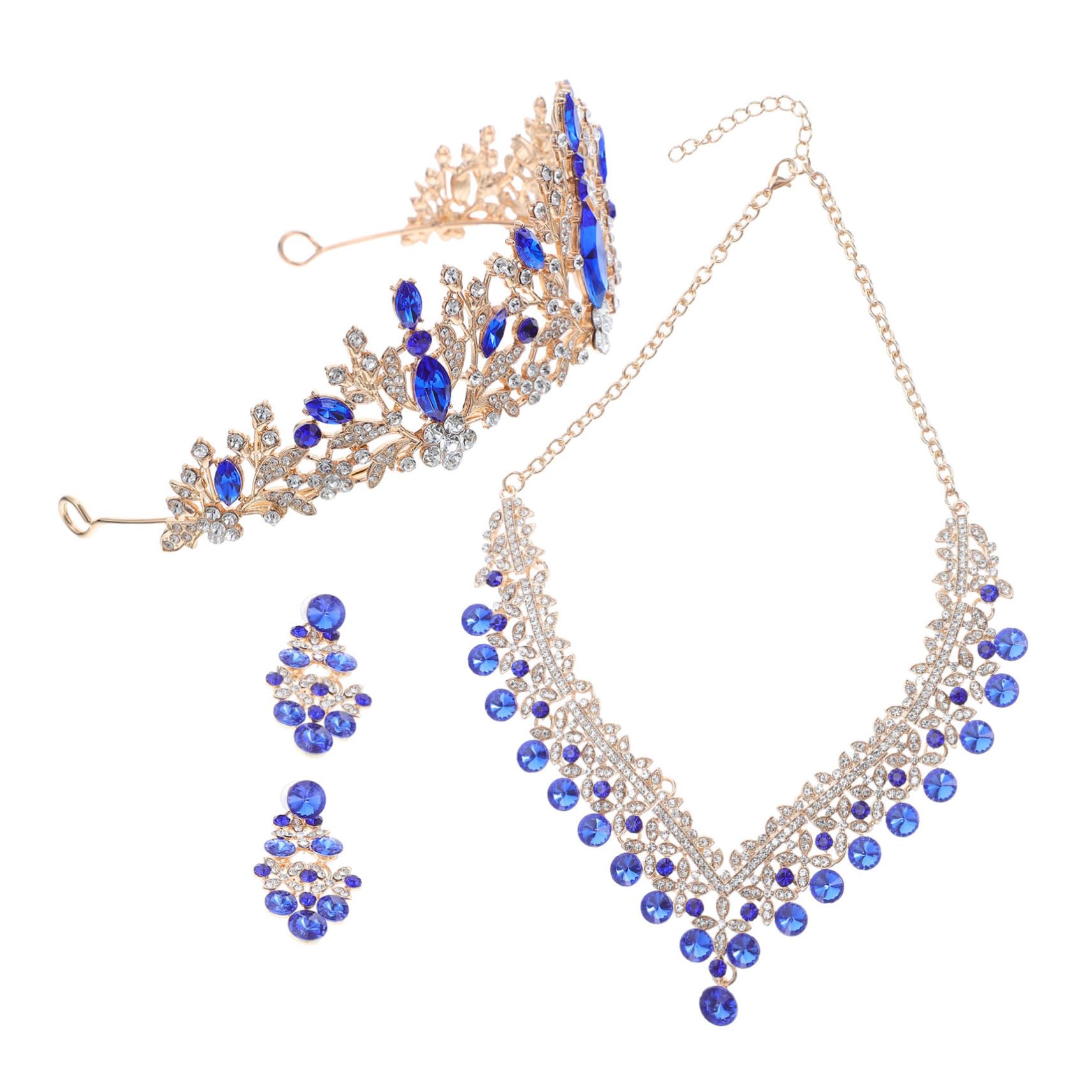 Outanaya Conjuntos de Joyas de Novia Tiara Brillante Collar y Pendientes de Gemas de Imitación para Boda Fiesta de Cumpleaños Accesorios de Novia