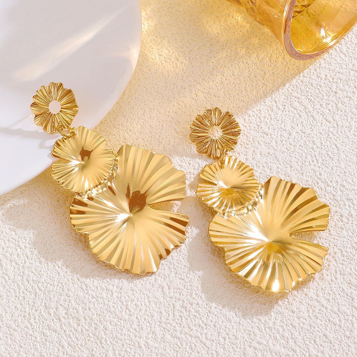 Gold Flower Earrings for Women Large Flower Statement Summer Earrings for Women - Image 2
