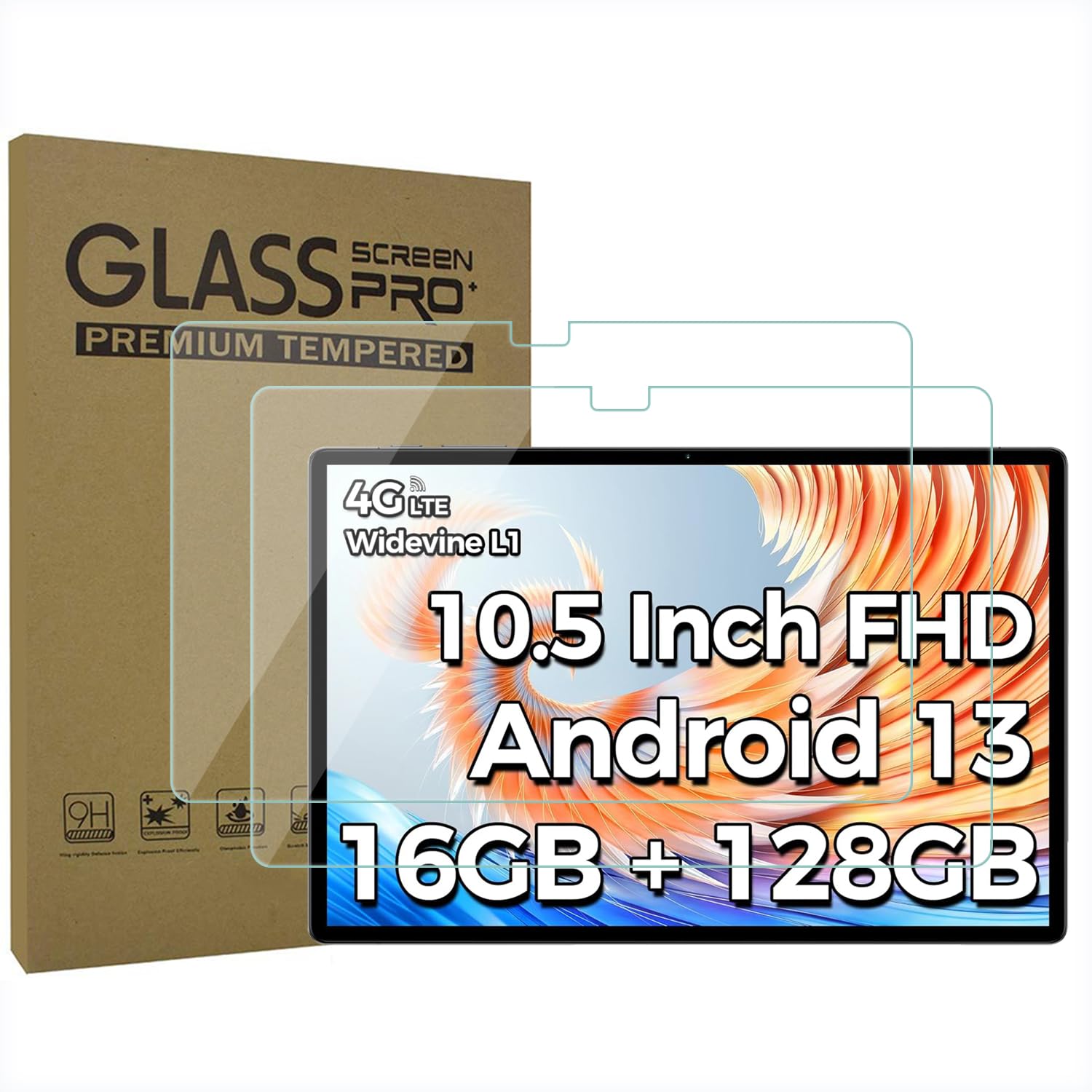 AKNICI Screen Protector for TECLAST [2023 New] T45HD Tablet Android 13 Tablet 10.5 Inches, Tempered Glass Film, Ultra Transparent/Anti-Scratch/9H Hardness, Pack of 2