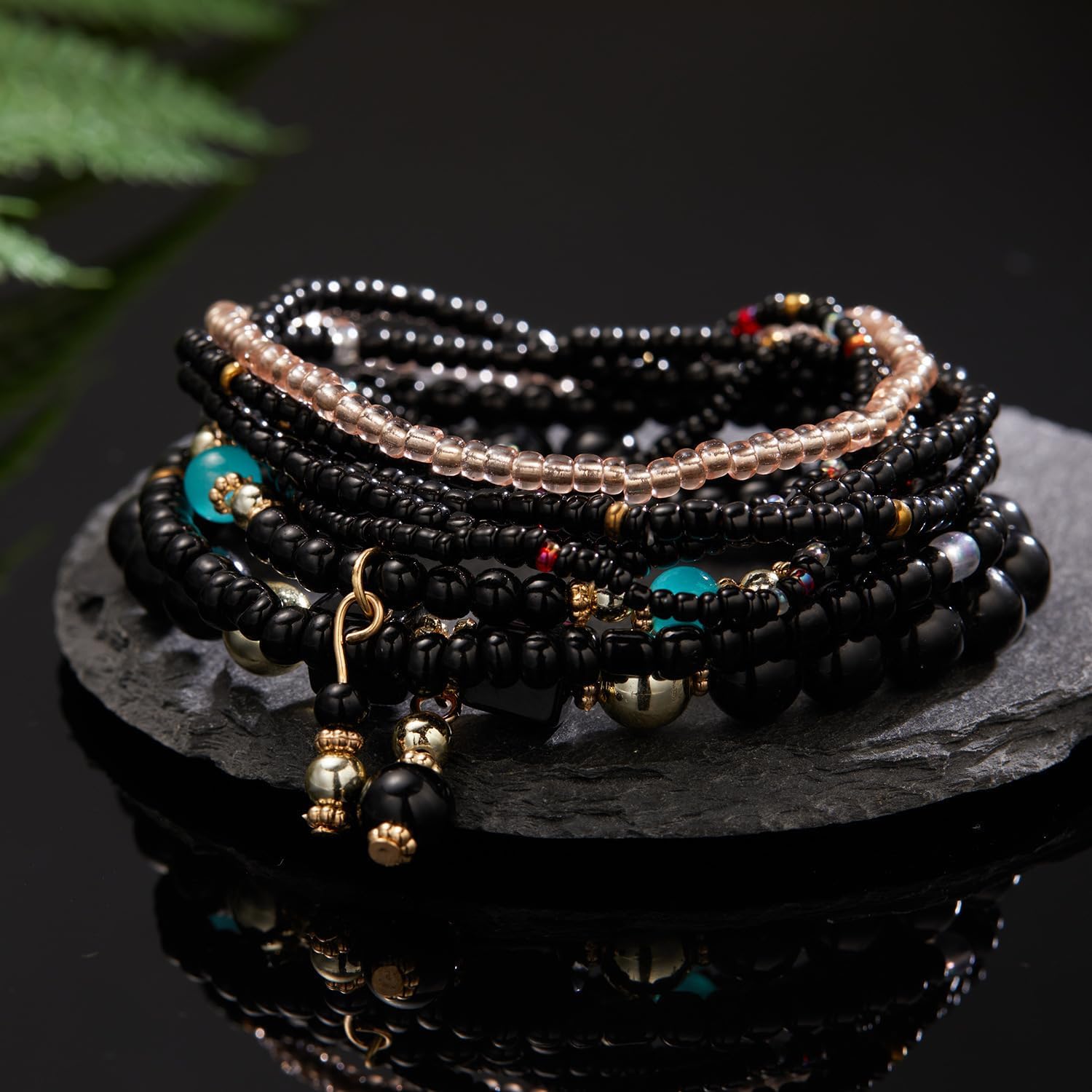 Multilayered Stackable Beaded Bracelets Set Colorful Crystal Glass Beads Strand Stretch Bohemian Wristbands Handmade Boho Summer Vacation Hawaii Beach Jewelry for Women - Image 2