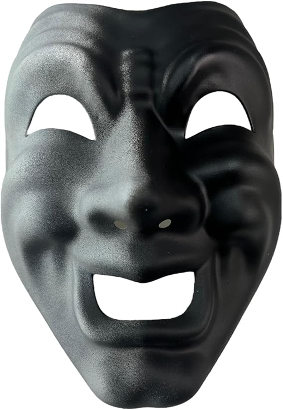 KBW Full Face Comedy Tragedy Jester Mask Phantom of The Opera Masquerade Venetian Mardi Gras Mask - Custom Black & White