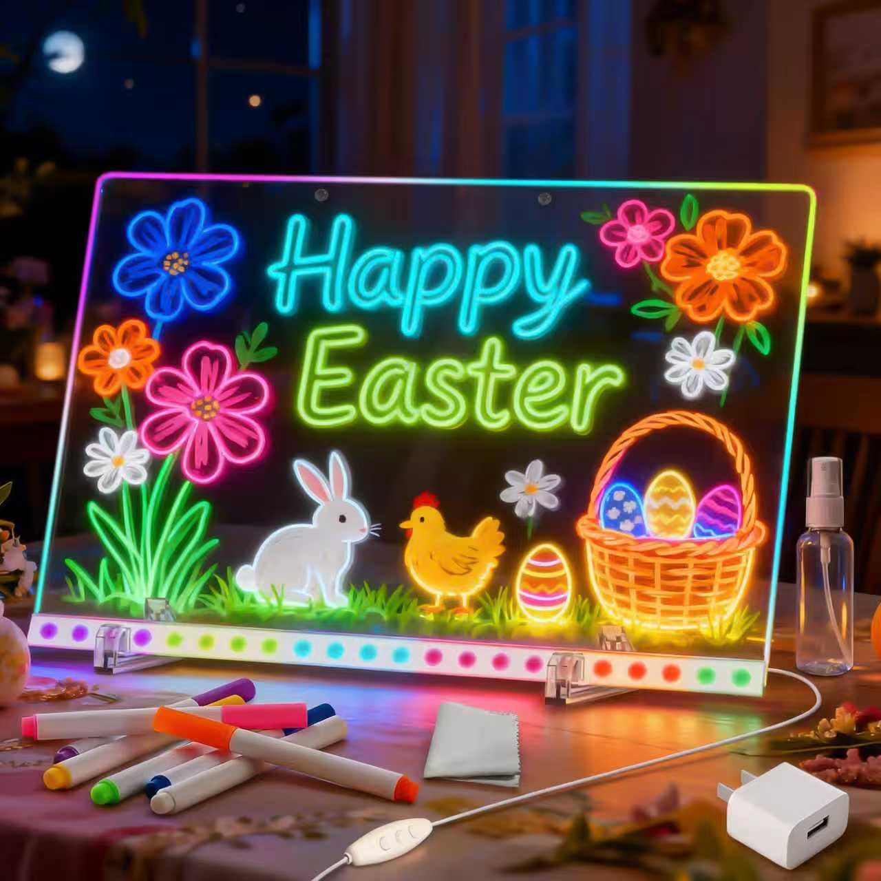 LED Drawing Board with Colors, 14x10'' 3 Modes &amp; 7 Color-Lighting Acrylic Dry Erase Board Glow, Light Up Led Note Board with Stand and 7 Markers, Led Writing Tablet for Kids for Office, School, Home