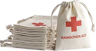 PandaSew Hangover Kit Bags Party Favor Bags for Bachelorette Survival Kit Bags Jewelry Bag Luxury Beige Cotton Canvas Drawstring Bag for gift (20pcs 4x6 inch)