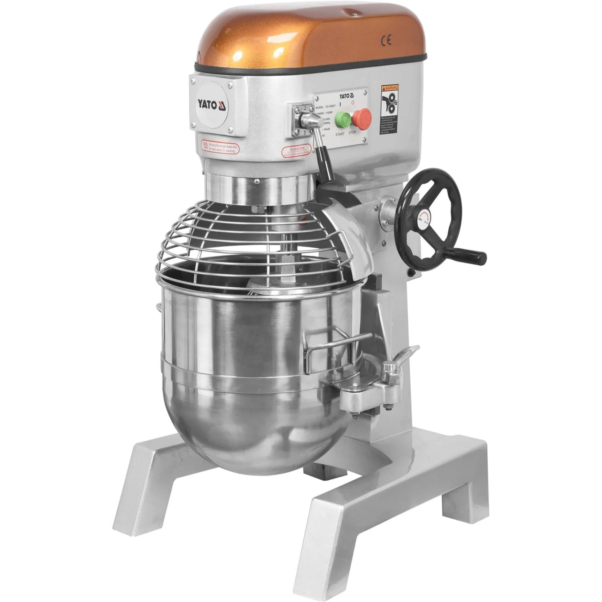 YATO Robot kuchenny planetarny 35 l, 4,5 kg ciasta, ugniatarka do lekkich zadań, 1100 W, akcesoria ze stali nierdzewnej, wszechstronne mieszadło z 3 prędkościami, trwałe użytkowanie przemysłowe