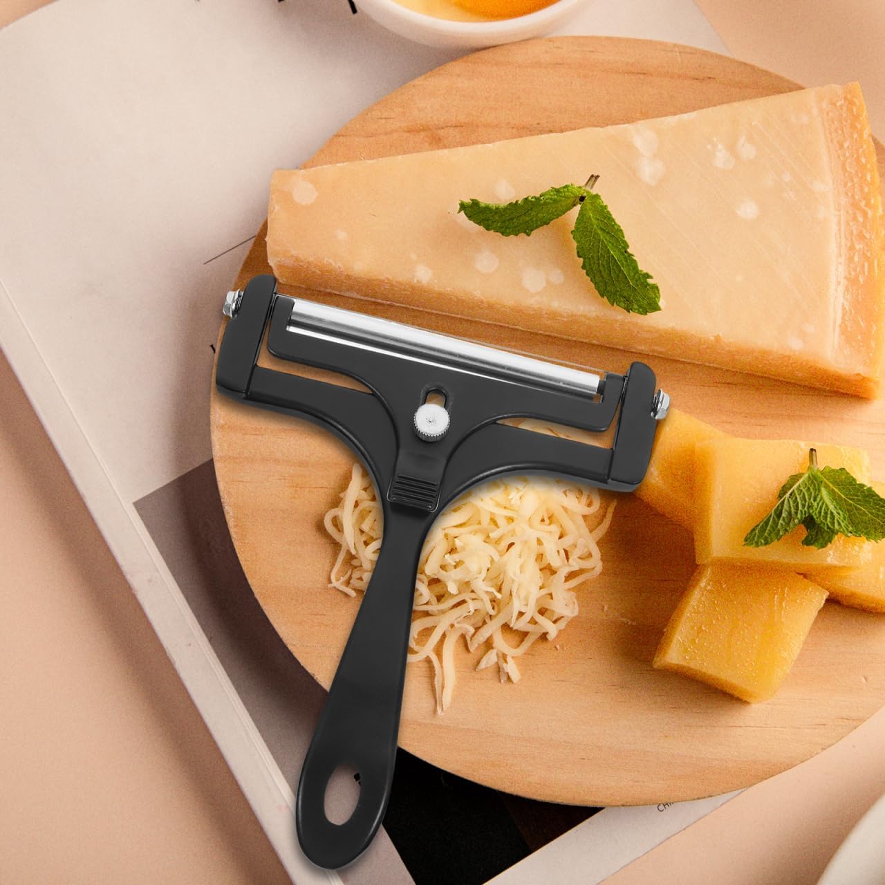 TOYANDONA Hand Held Cheese Slicer Wire Cheese Cutter for Block Butter Slicer Compact Kitchen Supply with 4 Wire Blades Easy Grip and Storage for Home Kitchen Use