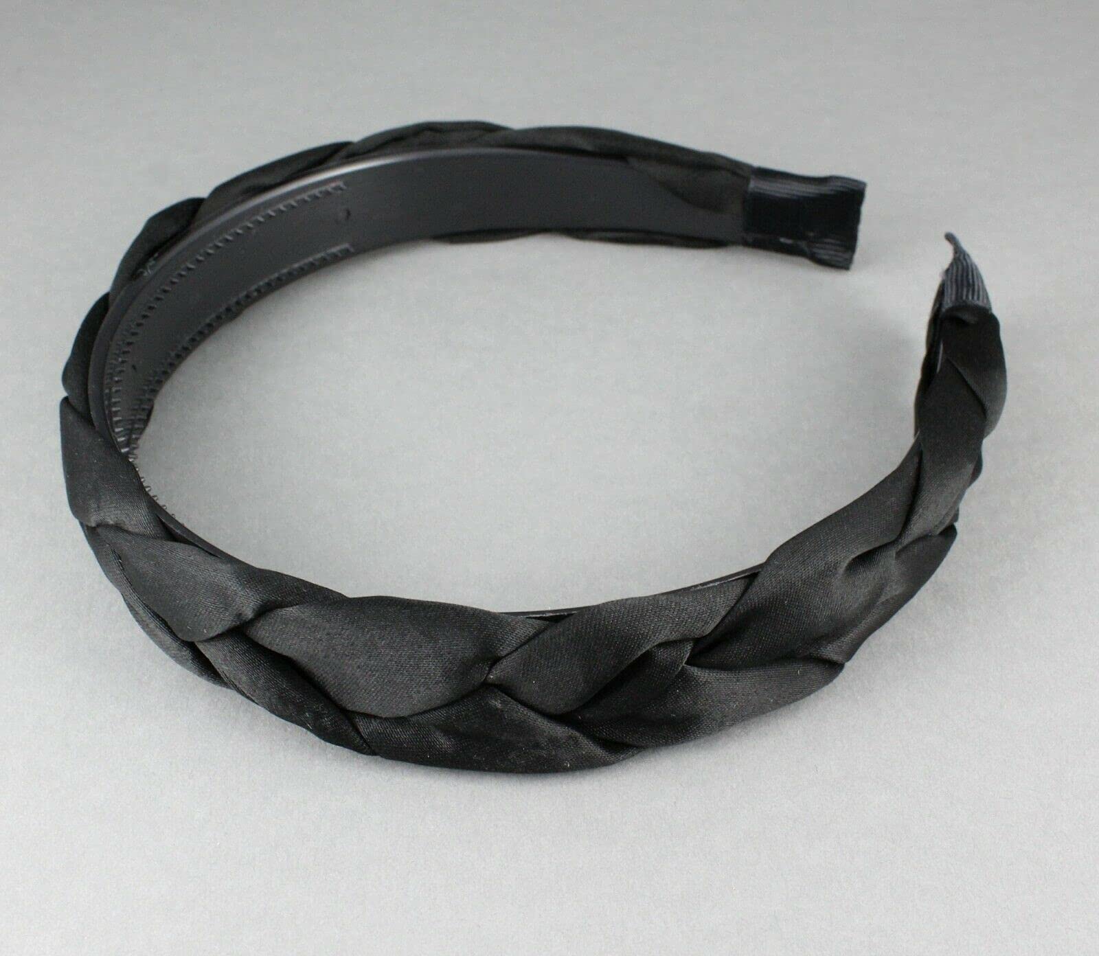 Amazon.com : Black Satin Braided Headband Soft Fabric Covered Band