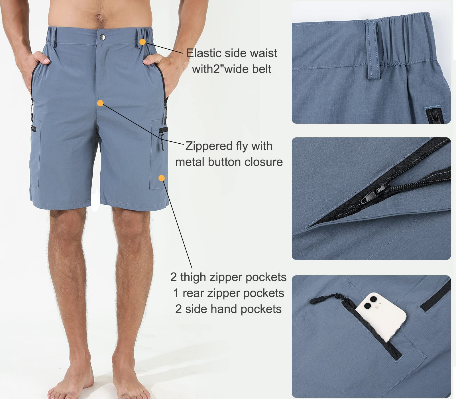 Suwangi Short Bermuda Homme Short de Sport Cargo Légers Outdoor Casual Shorts Bermuda Shorts Respirant Séchage Rapide