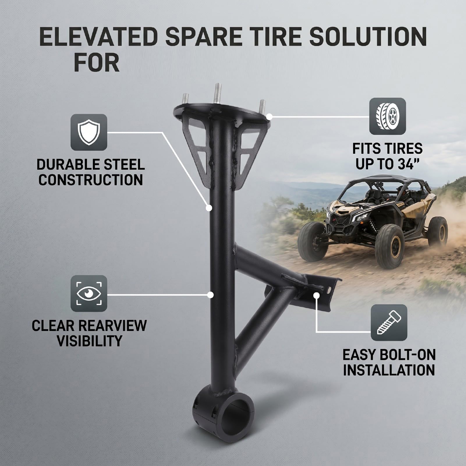 Stalowy Uchwyt na Zapasowe Koło ATV o Dużej Wytrzymałości | Brak instalacji wiercenia dla modeli Maverick X3 Turbo OEM STC CA 2017-2022 X3 00 STC CA X3