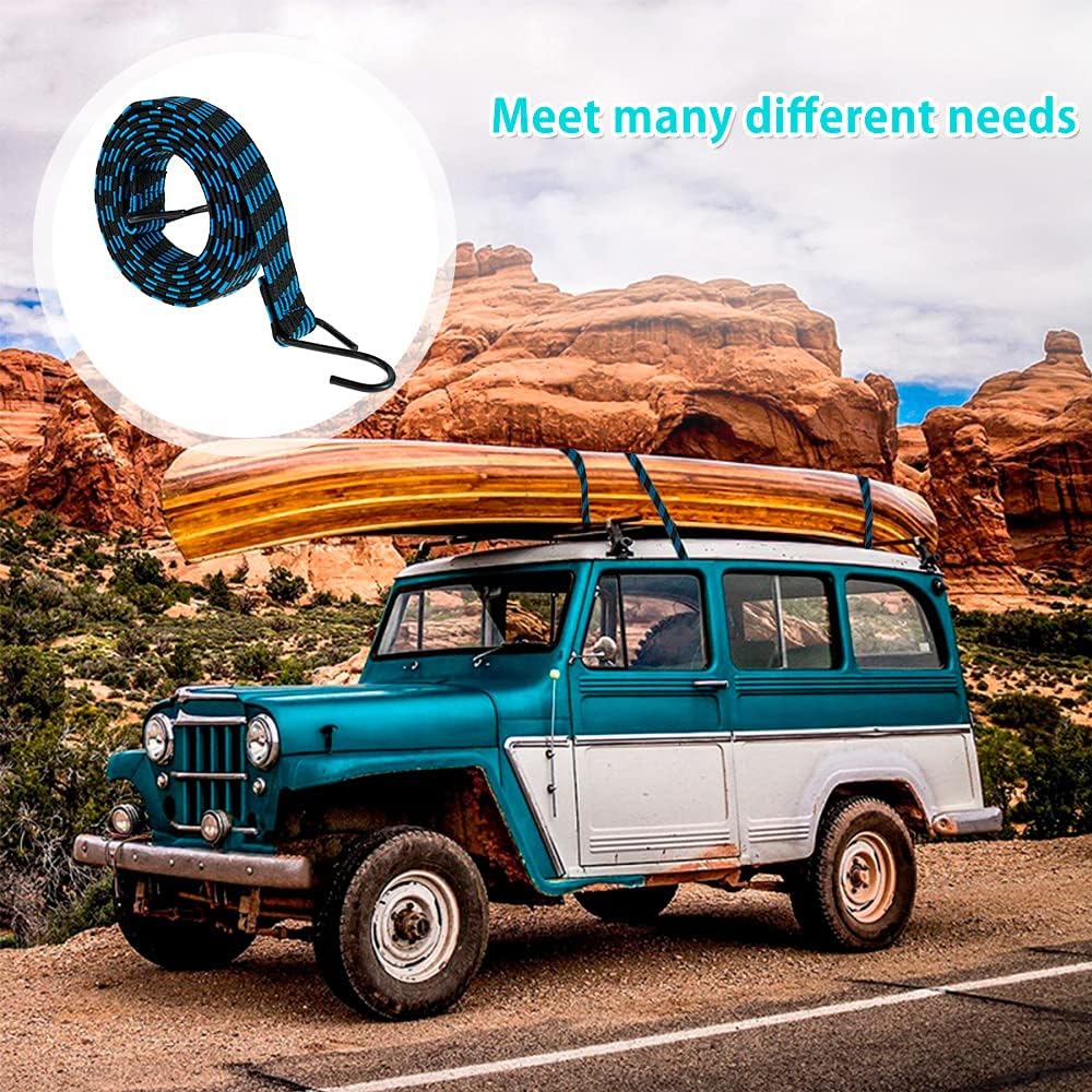 NIHUIFDPY 5Pcs Bungee Cords with Hooks, 2m Heavy Duty Flat Elastic Straps - Weatherproof & UV-Resistant Bungee Rope for Luggage, Camping, Tents, Tarps, Bikes & Garden Furniture — Amazon image 8