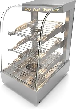 Countertop 15 "Food Warmer Display Case 3 Shelf Hot Warming Show with Sliding Door and Water Tray، Commercial 15" Silver