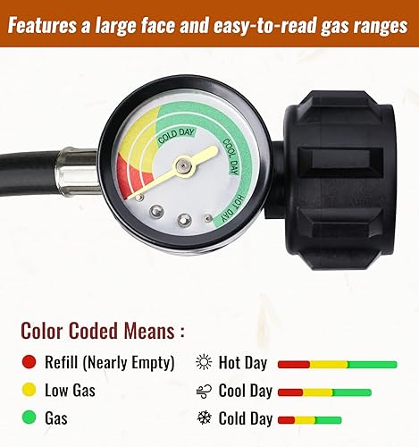 Miniatura 4 de CALPOSE Manguera adaptadora de propano de 6 pies con calibre, adaptador de 1 libra a 20 libras que convierte electrodomésticos de 1 libra en tanques