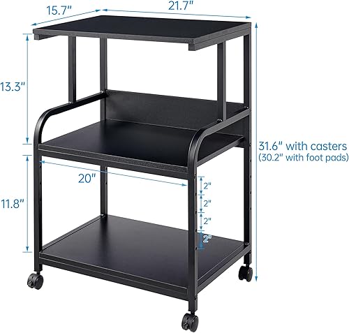 Miniatura 2 de Soporte para impresora, mesa de impresora de 3 niveles con estante de almacenamiento ajustable en altura, carrito de impresora rodante con ruedas