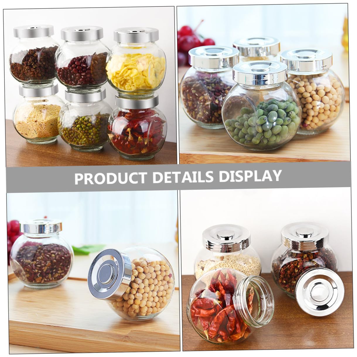 Set 8 Barattoli in Vetro Trasparente da 180 Ml Contenitori Ermetici Coperchio per Conservare Alimenti Cereali e Tè in Cucina Domestica