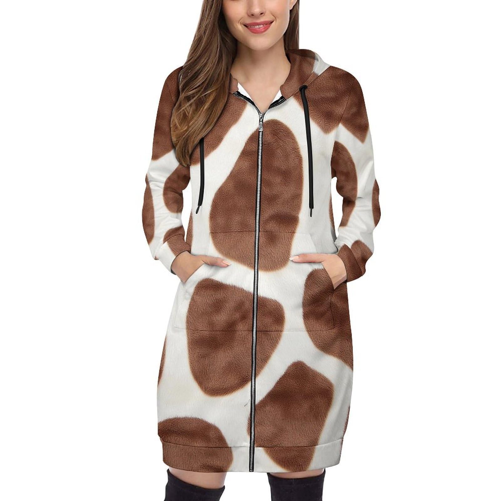 Sweat-Shirts à Capuche pour Femmes, à Pois Marron, Manches Longues, Doux, Confortables et décontractés, avec Poches