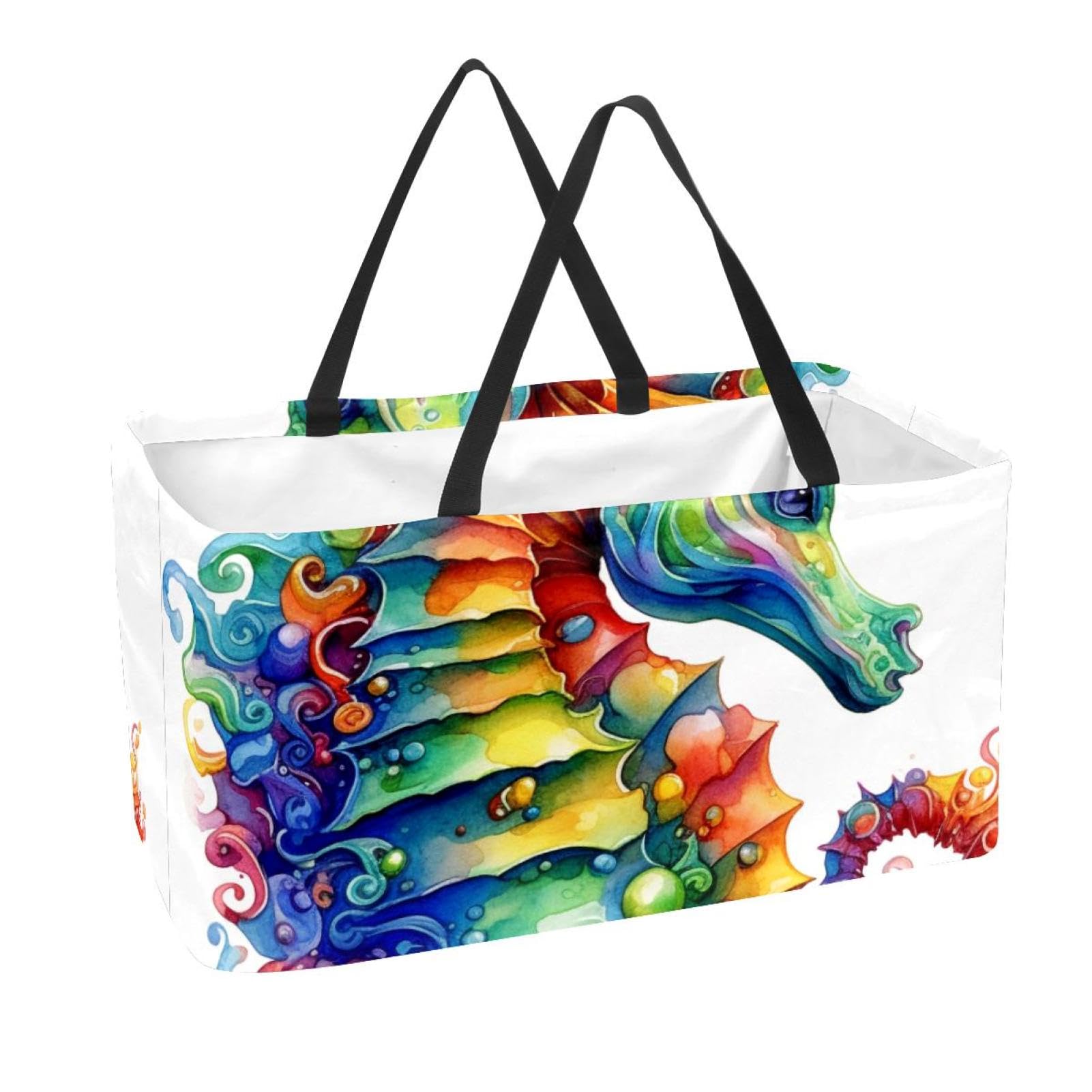 Sac d'épicerie réutilisables hippocampe peinture pliable lavable