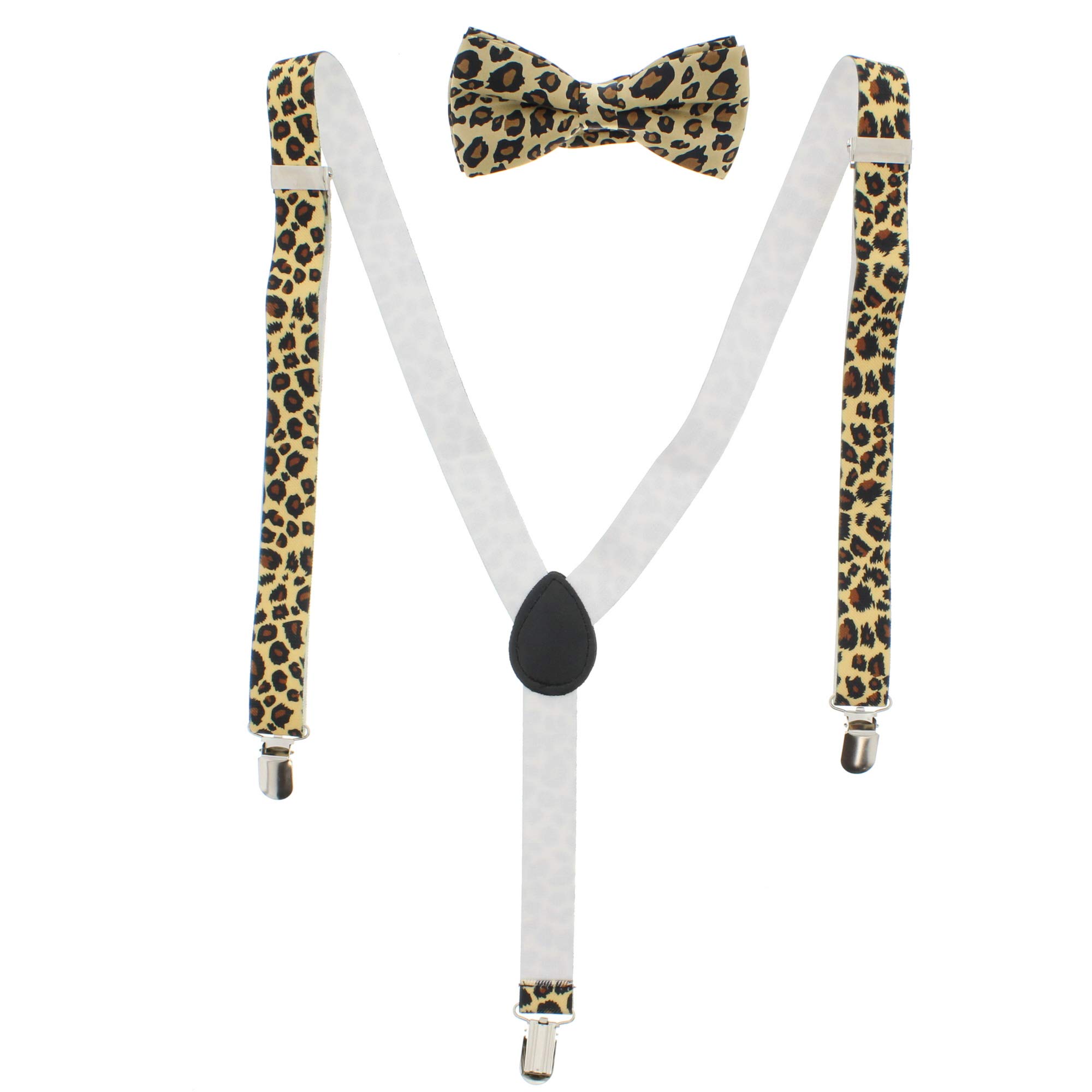Zac's Alter Ego Men's Leopard Print Matching Suspenders & Pre-Tied Bow Tie Combo Sets For Stag Do's