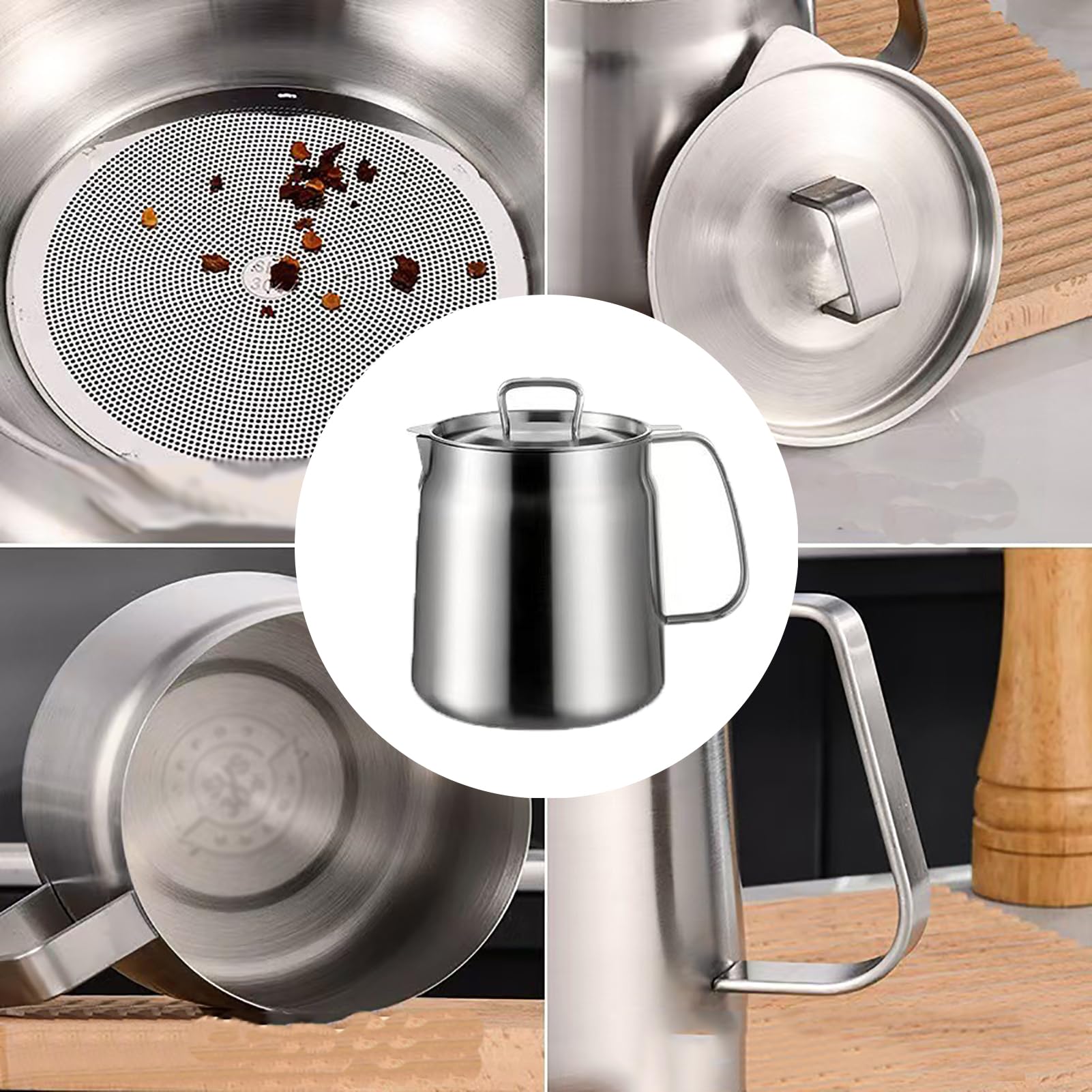 Rose and Teddy - Freidora de acero inoxidable, 2 en 1, freidora de acero inoxidable de 68 onzas con cesta y tapa, recipiente versátil de gran capacidad con filtro de aceite para cocina, almacenamiento