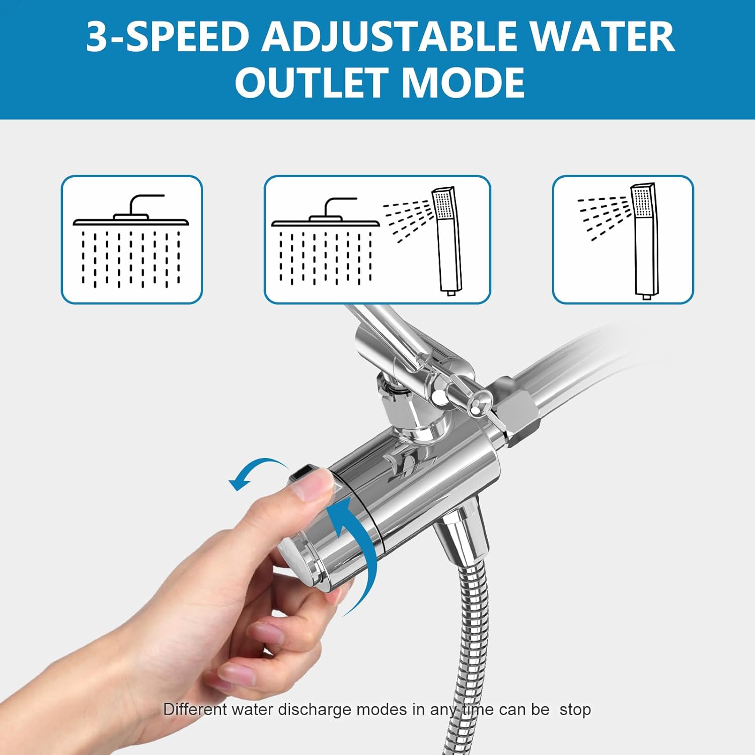 10-Inch Rain Shower Head with Handheld Spray Combo-6-Function Handheld Shower Head-3-way diverter comes with a pause setting-16-Inch Adjustable Extension Arm-59-inch stainless steel shower hose